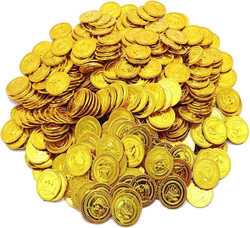 WANGZAIZAI 100 Piezas Monedas Oro, Monedas Doradas de Pirata, Monedas de Oro Piratas del Tesoro Pirata para Fiestas Temáticas Piratas