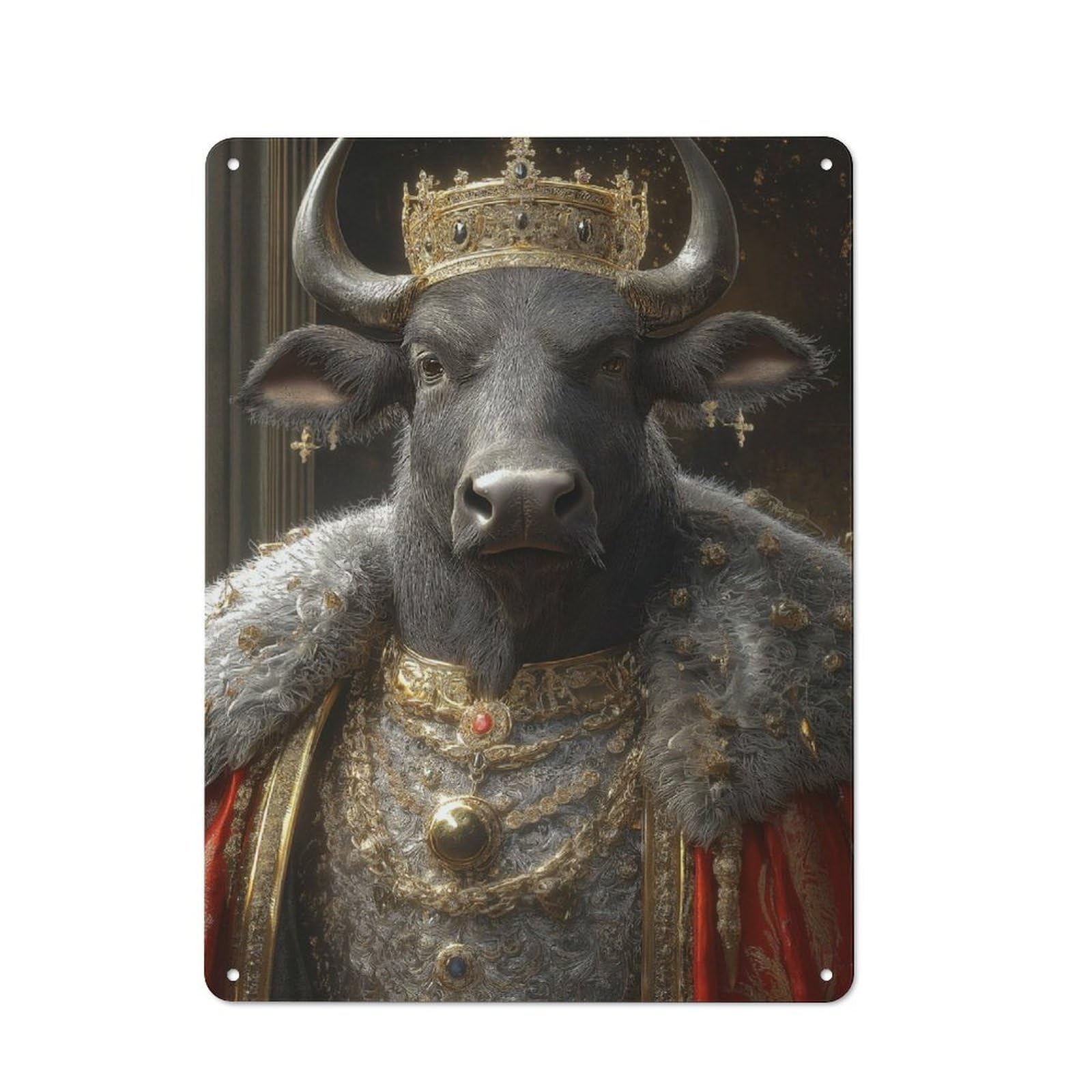 Junmoney Bull King Portrait Tin Wall Sign With Design 40X30cm, Classic Diner Style Decor For Bakery, Diner, Cafe Or Family Room