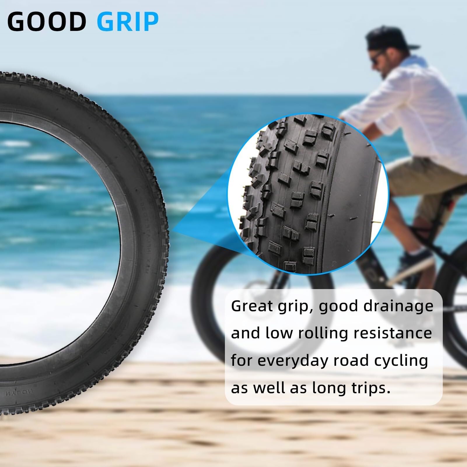 20/24/26x3,0/4,0 Pouces Pneu de Vélo Gras, Anticrevasions Pneus de Remplacement pour Vélo Électrique Compatibles avec VTT Neige ou Bicyclette à Trois Roues(24x4.0in)