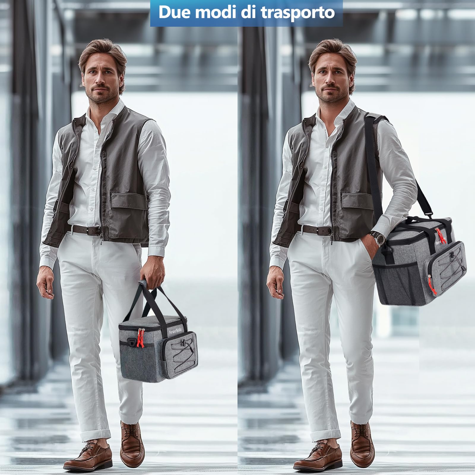 Borsa Termica 10/20/30 Litri, Borsa Frigo per Alimenti Mantenere Caldo o Freddo, Borse Termiche Mare Porta Pranzo Portatile per campeggio Spiaggia Grigliate Picnic Escursionismo Grigio