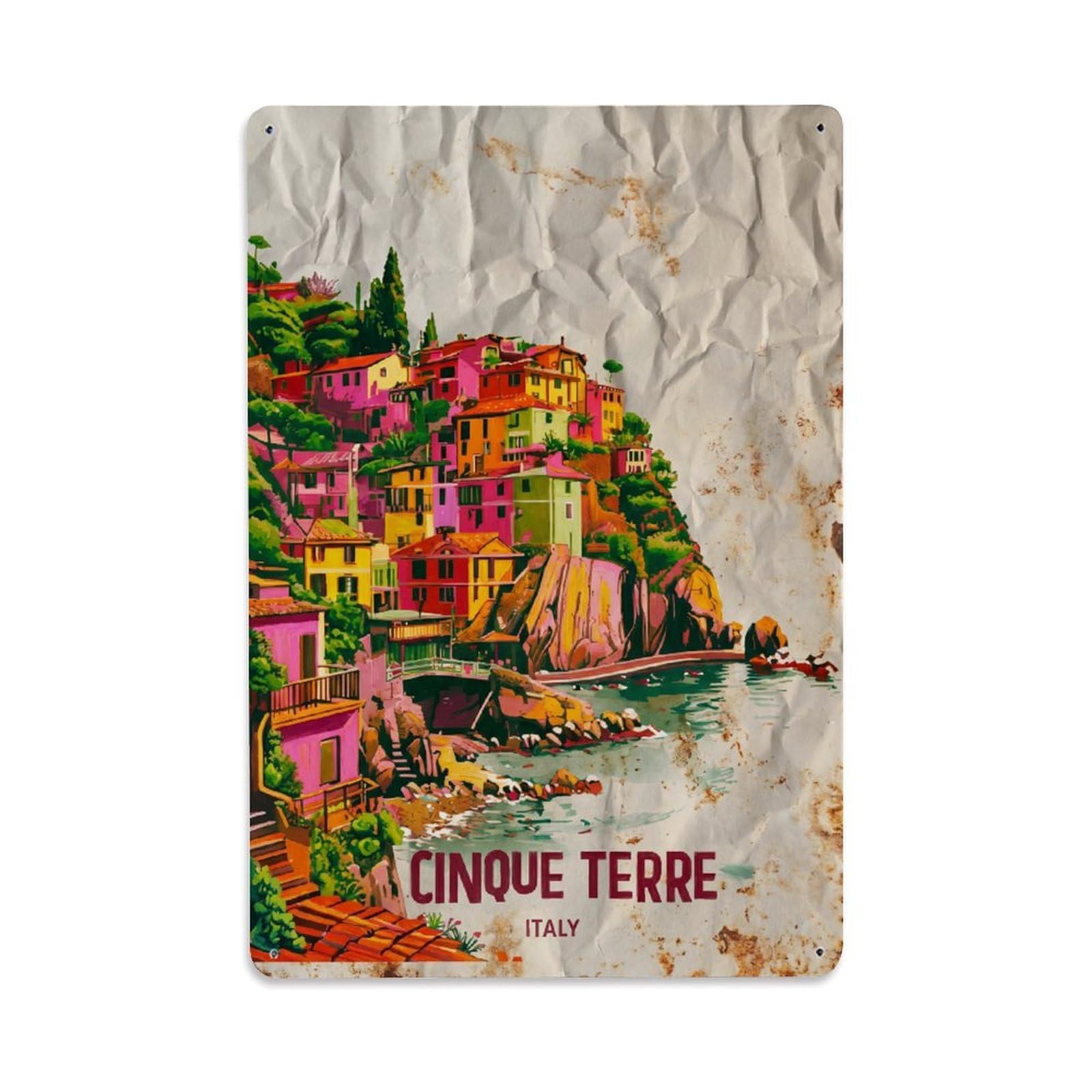 Metal Tin Sign Vintage Travel Cinque Terre Italy