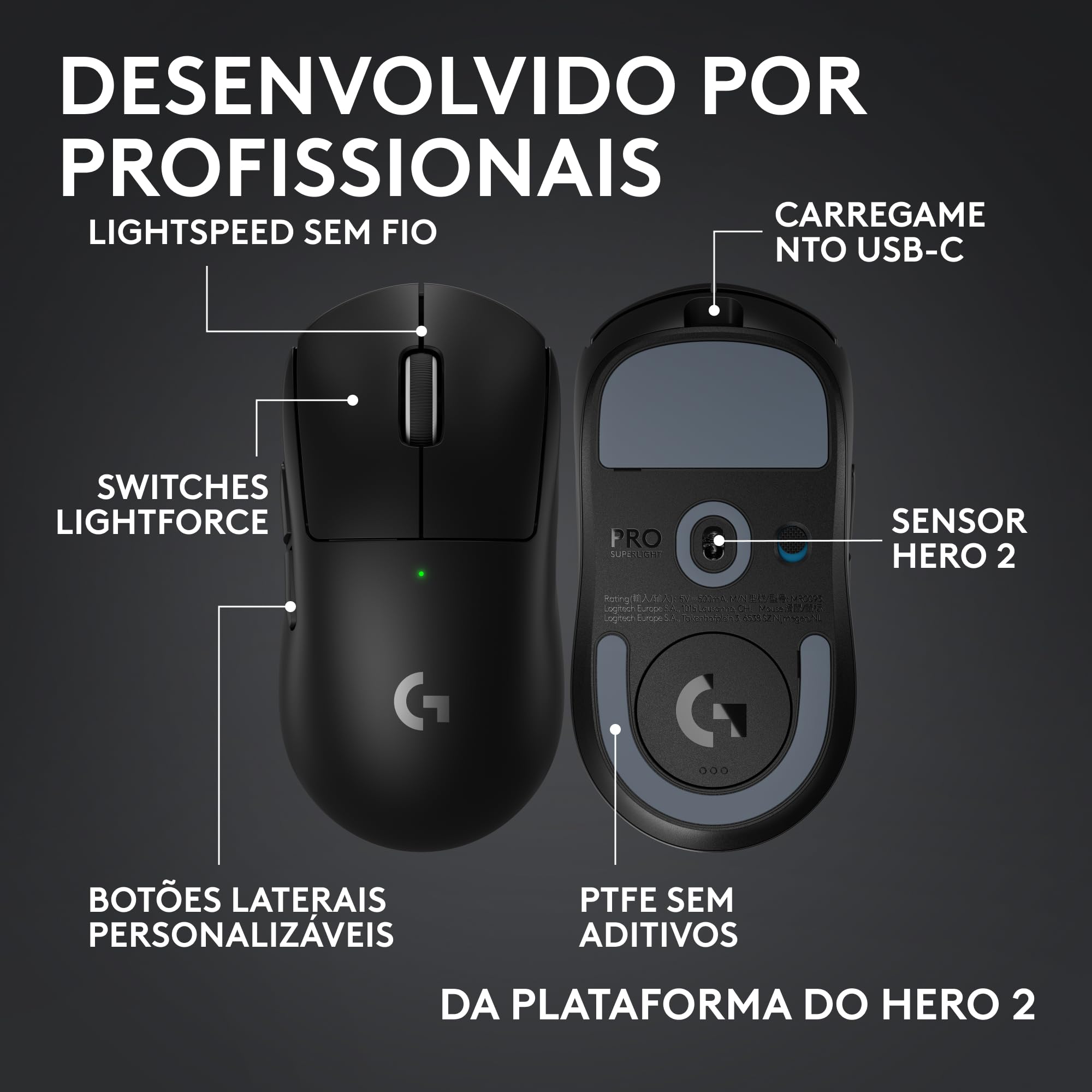 Mouse Gamer sem fio Logitech G PRO X SUPERLIGHT 2c, mouse compacto