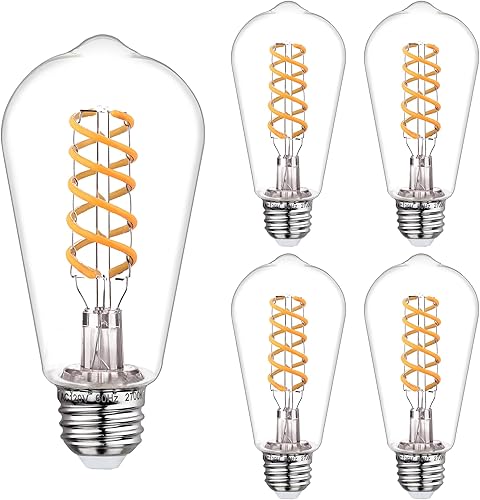 Miniatura 1 de 4 bombillas LED Edison vintage regulables, equivalente a 6 W, 60 vatios, blanco cálido 2700 K, bombilla de filamento LED en espiral flexible
