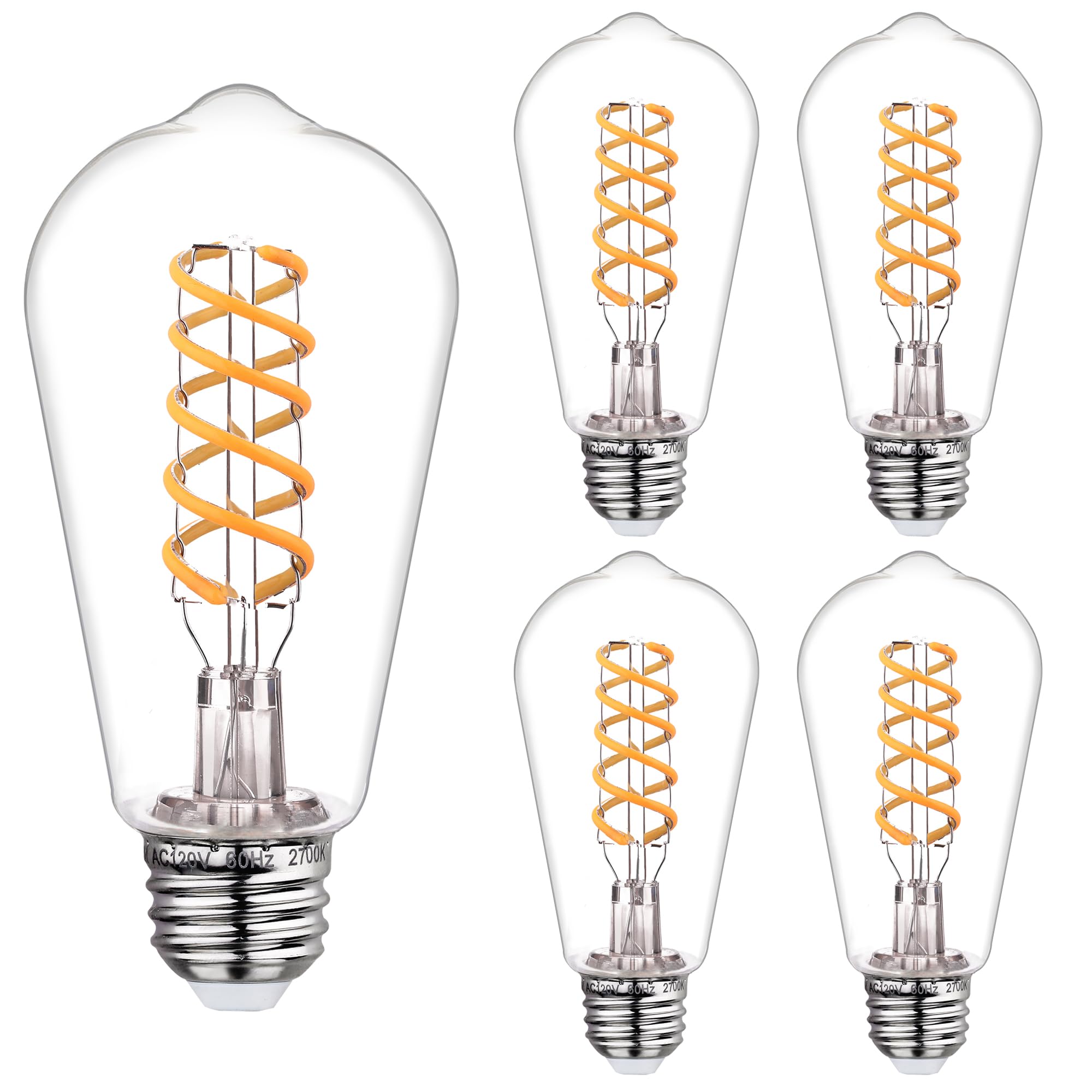 Austin Coast 4 PCS Dimmable Vintage LED Edison Bulbs, 6W Equivalent 60 Watt, Warm White 2700K, Antique Flexible Spiral LED Filament Light Bulb, ST58 (