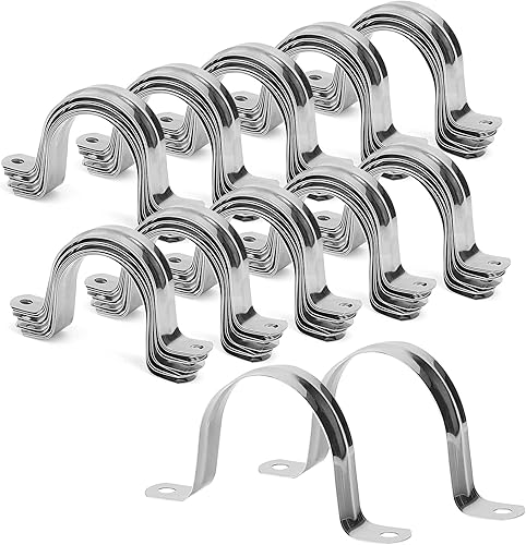 MUKCHAP 100 correas de tubo de acero inoxidable M50, correa de 2 pulgadas con 2 agujeros, clip de tubo de soporte en U para soporte de fijación de