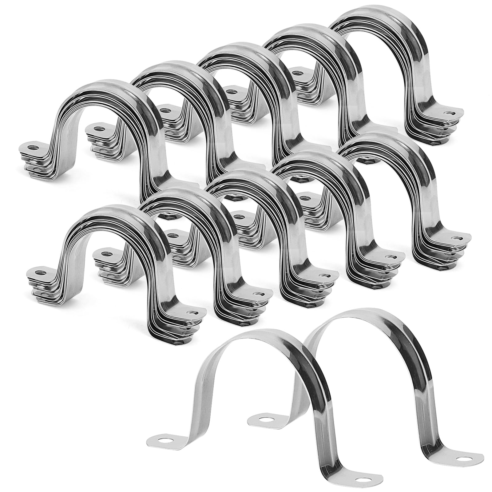 MUKCHAP 100 PCS 2 Inch U Pipe Strap, M50 Stainless Steel Bracket Clamp for PVC Pipe, 50mm