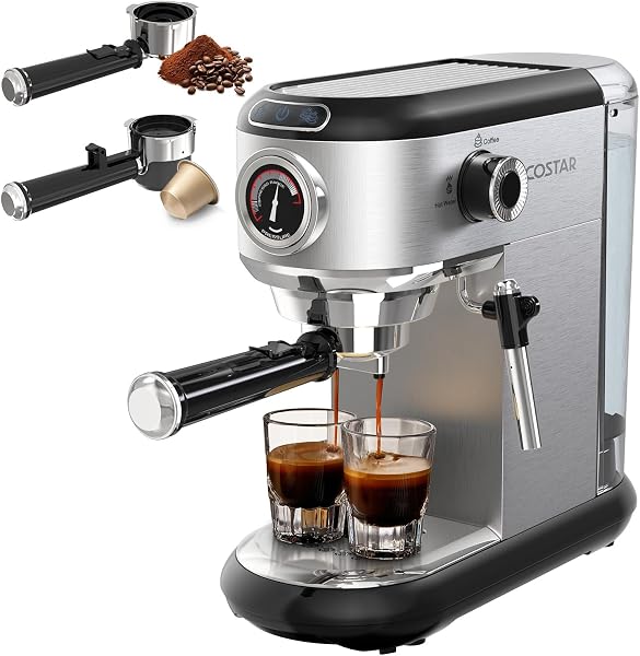 COSTAR Coffee Maker Machine for Home, Professional 20 Bar Espresso Machine for Ground Coffee&Capsules, Compact Stainless Steel Espresso M...