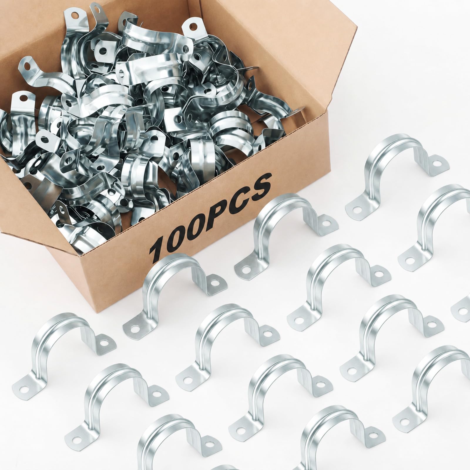 Yaocom 100 Pcs 1 1/4" Opening Pipe Strap, Galvanized Steel Conduit Clamp