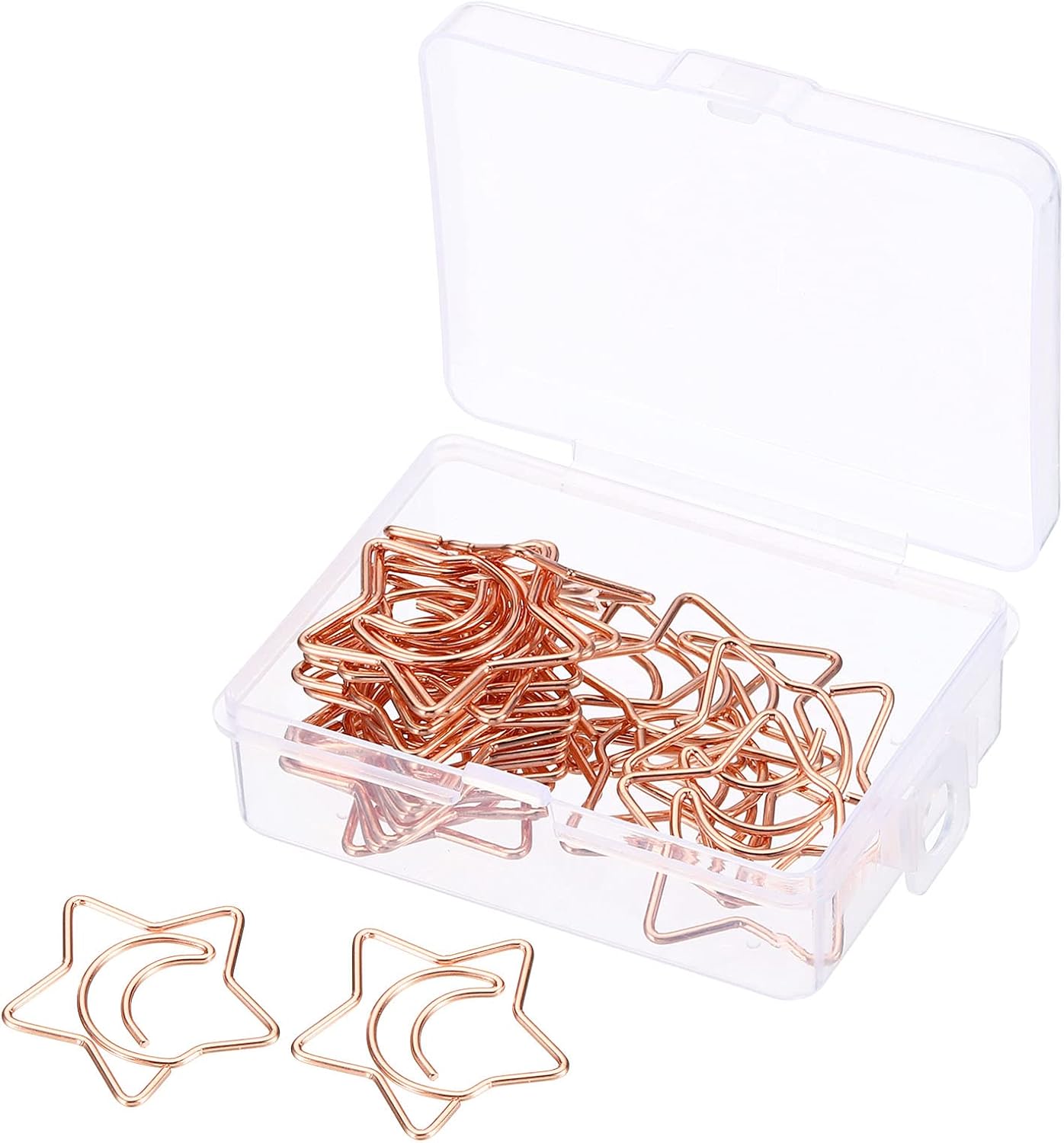 MECCANIXITY Paper Clip Moon Star-Shaped Cute Decorative Fun Clips Bookmarks 1.1 Inch Rose Gold for Organize Office Home, Pack of 20