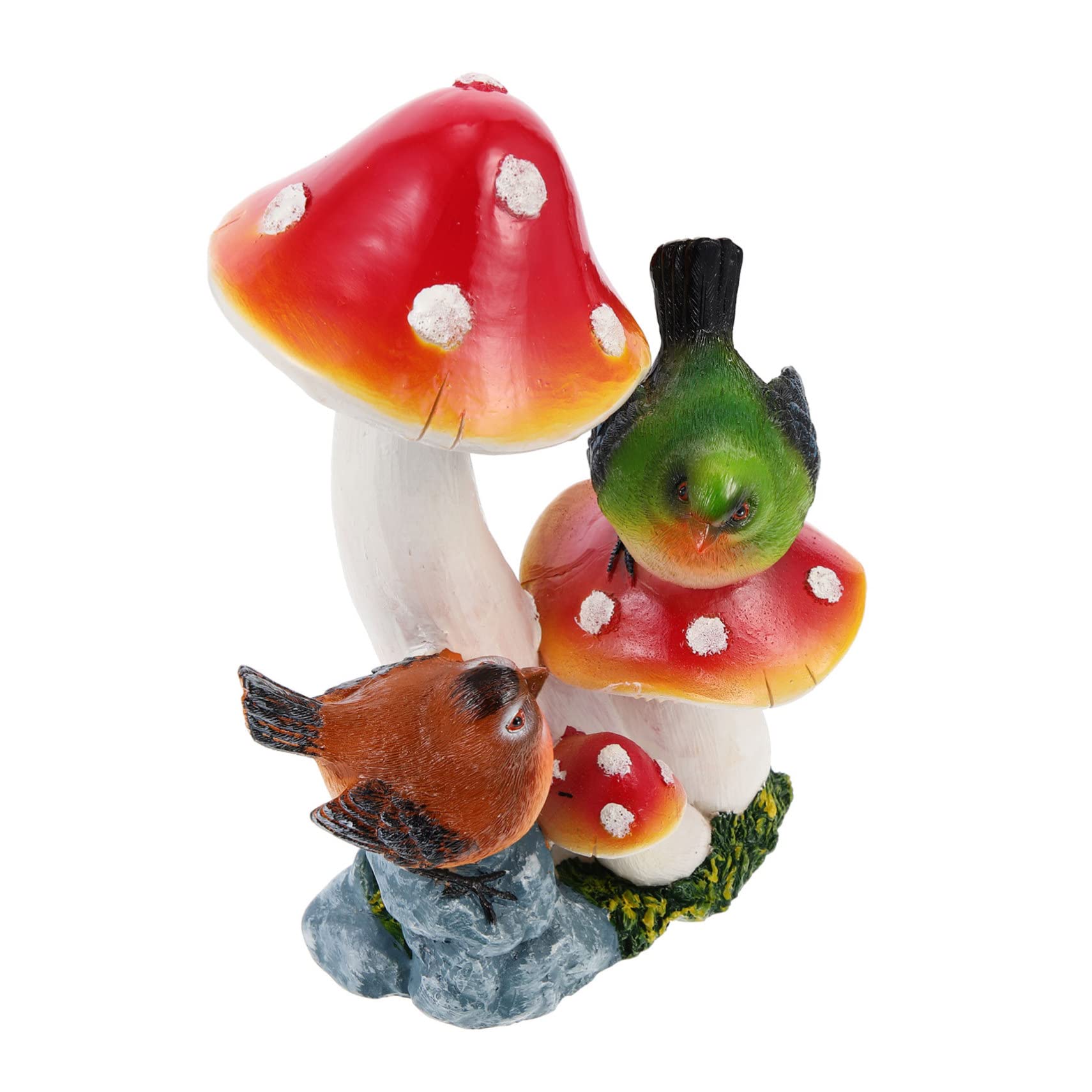 VANZACK Vogel aus Kunstharz Statue Pilz Rote für Gartendeko