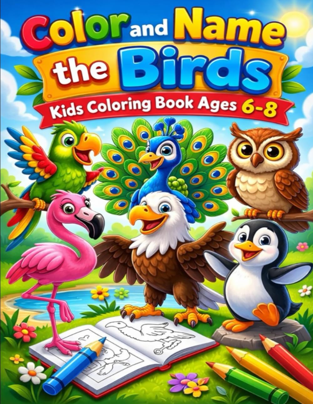 Color and Name the Birds: Fun and Educational Bird Coloring book for Ages 6–8