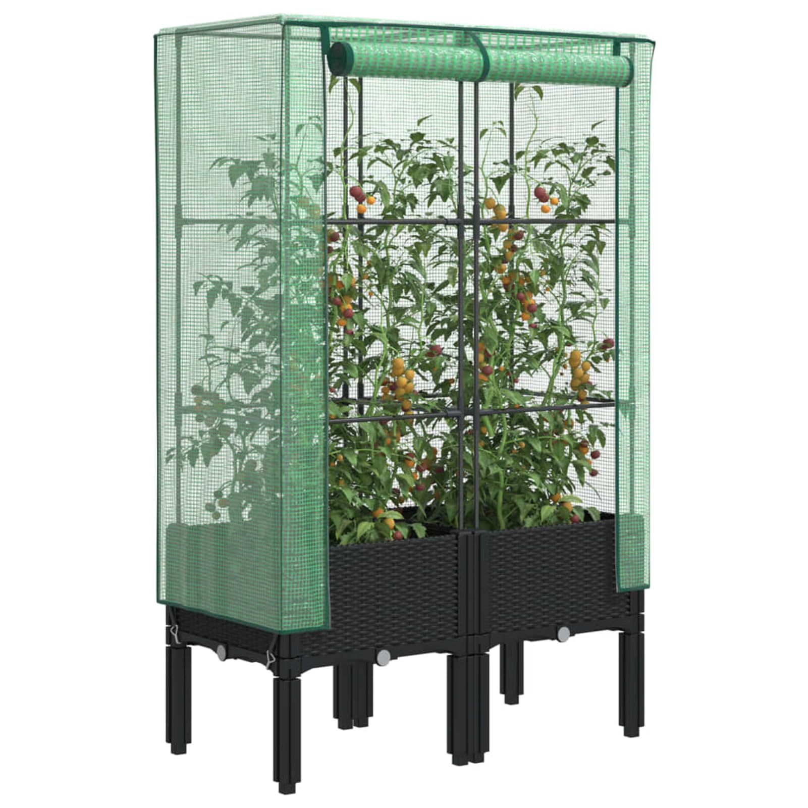 Aiuola rialzata con serra effetto rattan, telaio in polipropilene e tubo di ferro, 80 x 40 x 140 cm, per verdure, erbe e fiori in giardino, balcone o cortile