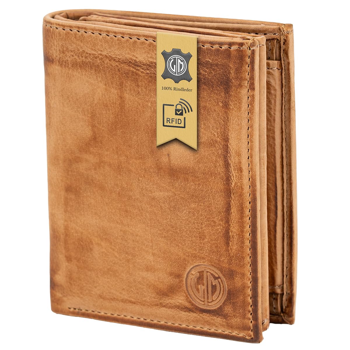 LINDENMANN Geldbörse Herren/Portemonnaie Herren Leder Geldbeutel cognac