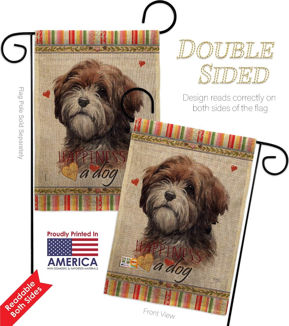 Dog Brown Tibetan Terrier Happiness Burlap Garden Flag Animals Puppy Spoiled Paw Canine Fur Pet Nature Farm Animal Creature Small Decorative Gift Yard House Banner Double-Sided Made In USA 13 X 18.5