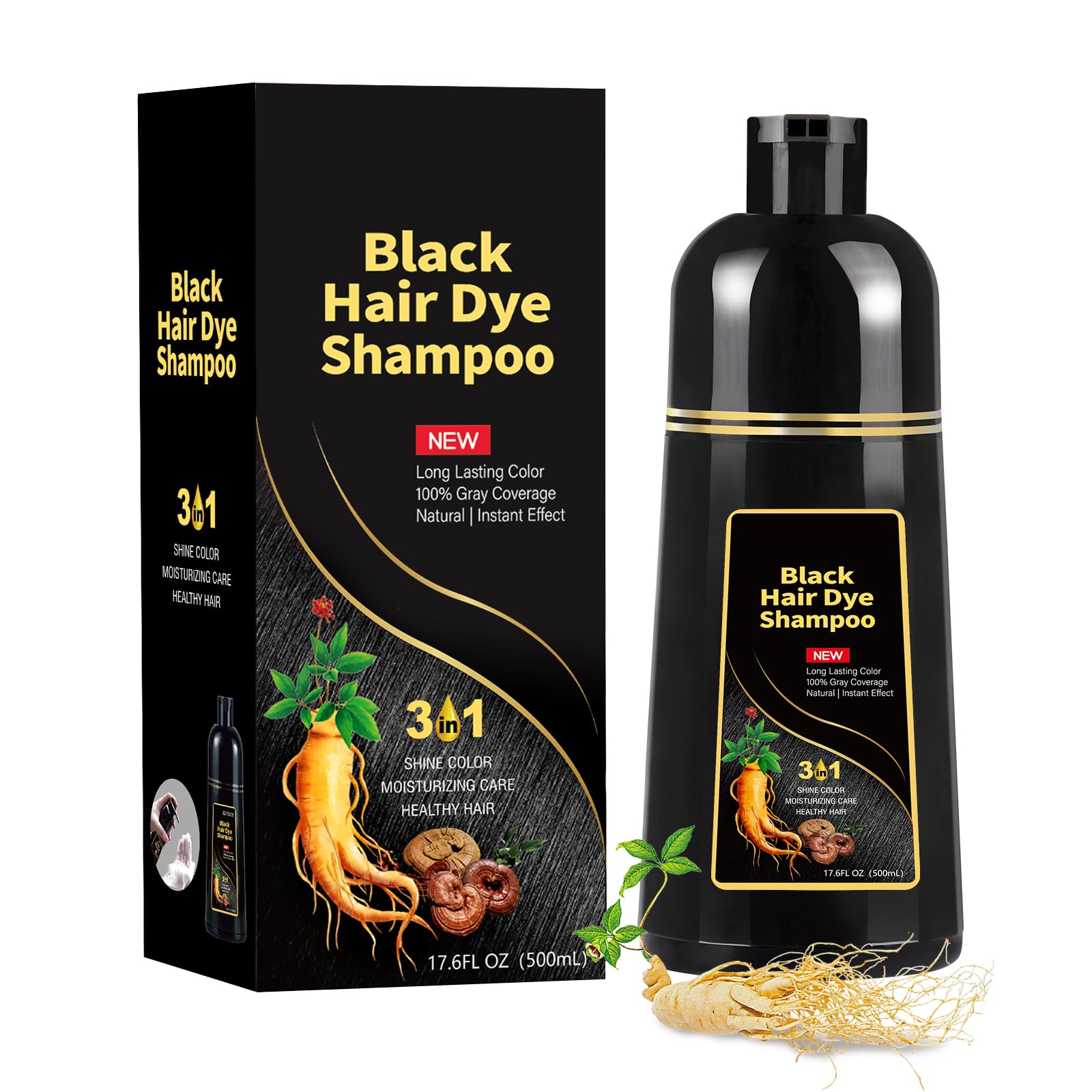 Black Hair Dye Shampoo 3 in 1,100% Gray Coverage,Simple to Use and Effective,Shampoo Black Hair Dye Saves You from Gray Hair Bother,It Is Great Gift for the Family (17.6 Fl Oz)