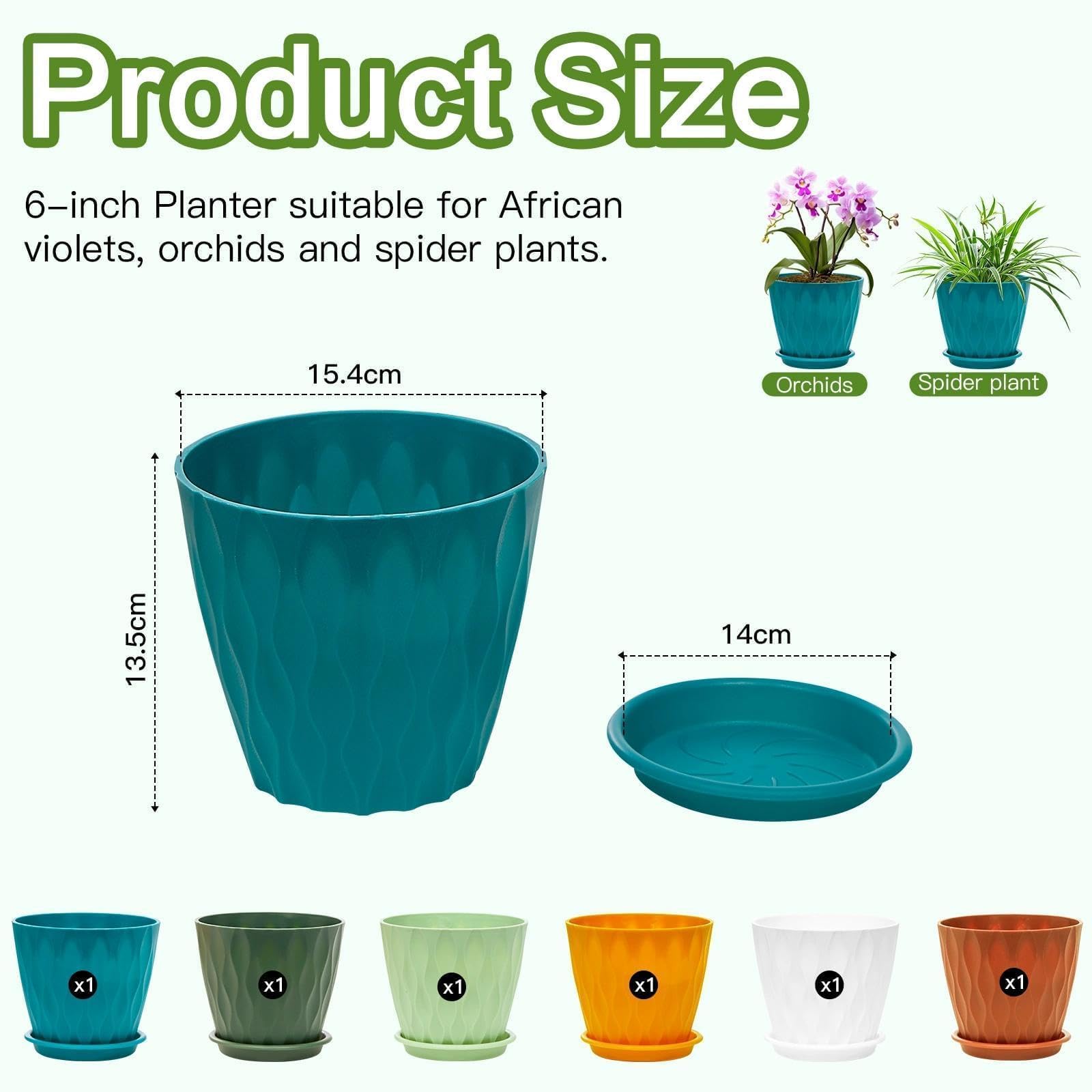 Omtofo Maceteros Decorativos Interior de Plástico 15.4 cm con Plato, 6 Piezas Maceta Redonda con Orificios de Drenaje, Macetas Plastico para Interior y Balcón, Suculentas y Cactus - 3