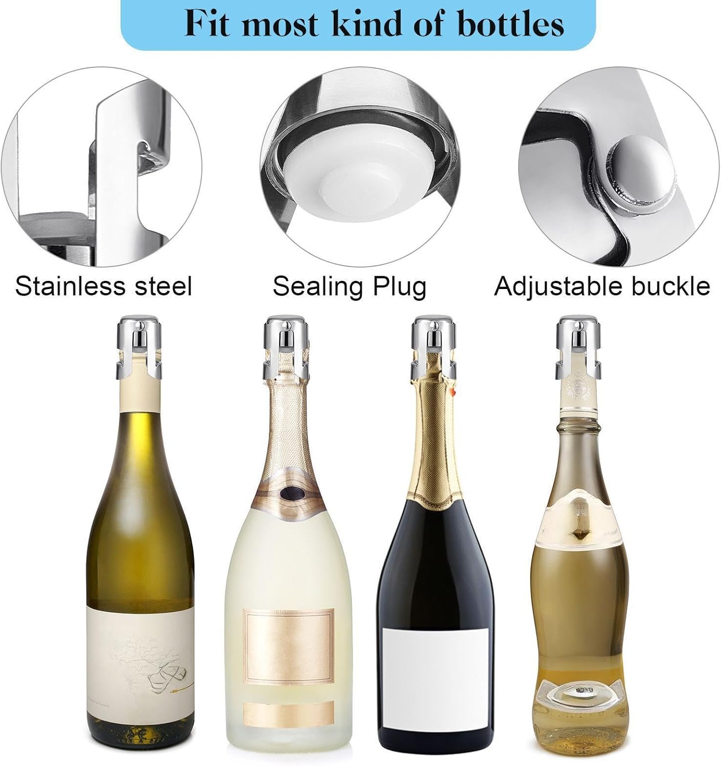Tessco for you 18 Pcs Stainless Steel Champagne Stopper Bulk Reusable Bottle Sealer Wine Corker Champagne Cork Stopper Saver Plug for Prosecco Sparkling (Silver)