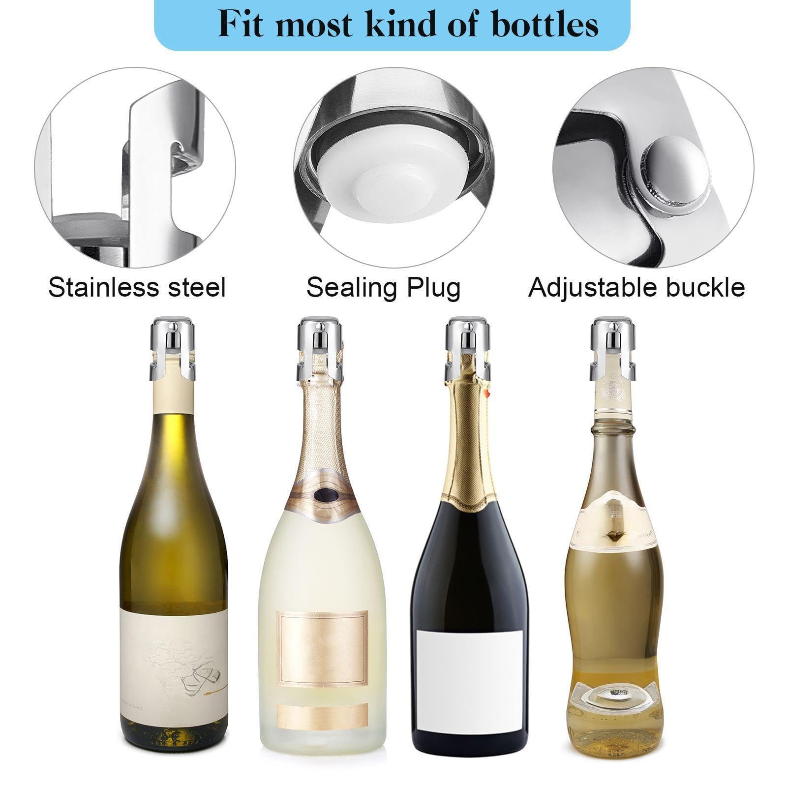 Tessco Lot de 18 bouchons de champagne réutilisables en acier inoxydable avec bouchon d'étanchéité intégré pour cava prosecco (argenté)