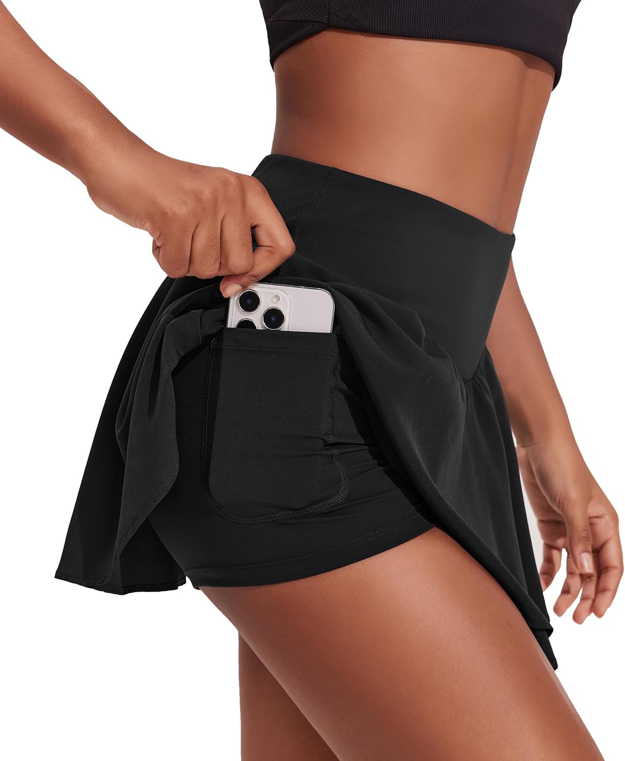 XFSRG Tennisrok voor dames, met broek, crossover met zakken, hoge taille, sportrok, dames, zomer, golfrok, sportrok, tennisjurk, zwart, M