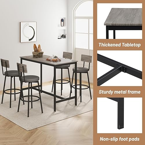 Miniatura 3 de Juego de mesa de comedor para 4, juego de mesa de bar de 5 piezas, mesa de cocina y sillas, mesa alta de altura de mostrador con 4 taburetes