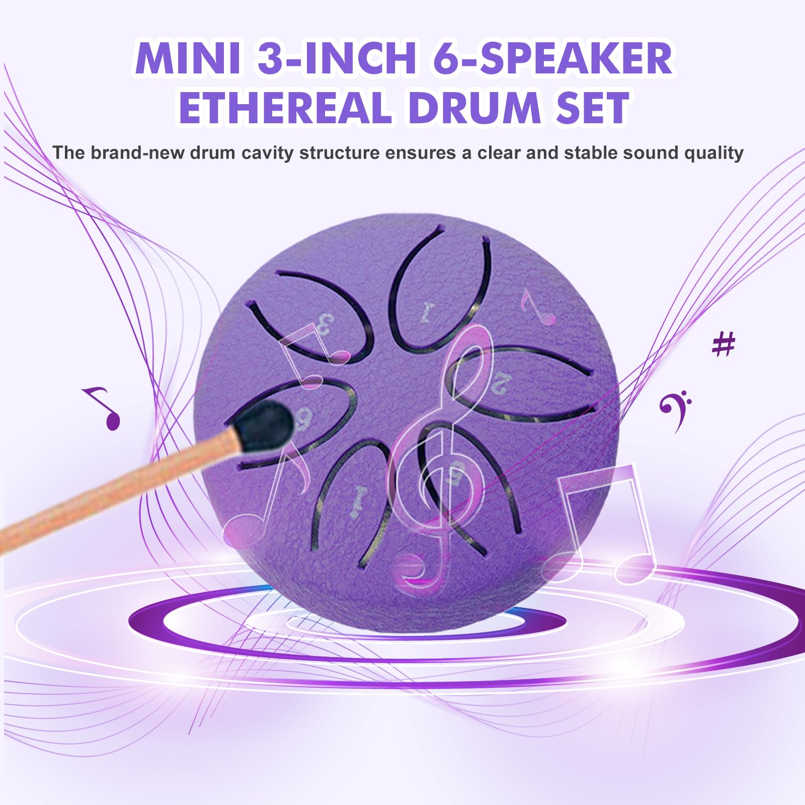 Set di 2 tamburi a pioggia, 3 pollici, 6 toni, con custodia in tessuto, libro musicale e bacchetta, strumento a percussione per lezioni di musica o regalo (verde e viola)