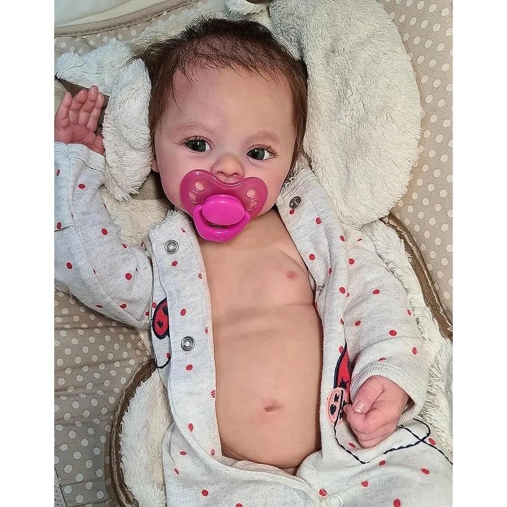 Zero pam Reborn Baby Junge Augen Offen, 19 Zoll Lebensechte Baby Puppe Jungen, Reborn Baby Lebensecht Mit Haaren, Realistisch Puppe Wie Echte Babies Mit Fütterung Zubehör