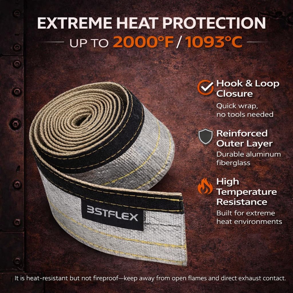 Aluminized Wire Heat Shield for Hose Lines & Electrical Wiring, 2" I.D.x 10FT Heat Shield Wrap Automotive for Exhaust and High-Temperature Pipes with 10 Pcs Stainless Steel Ties