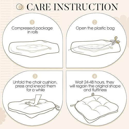 Vista 43 de Basic Beyond Paquete de 4 cojines para sillas de comedor, cojines para sillas de comedor con lazos y respaldo antideslizante, 15.5 x 15.5 pulgadas