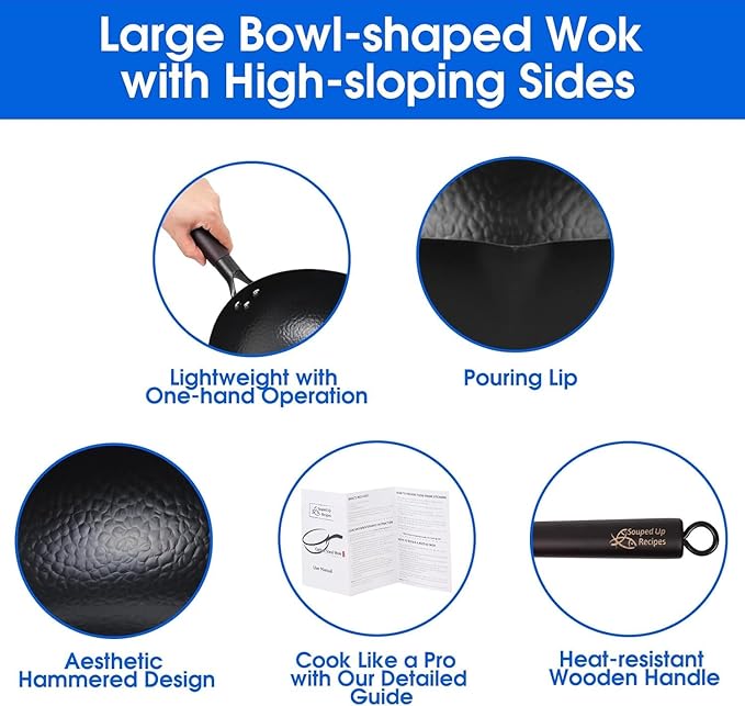 Wok de acero al carbono 12.5 pulgadas para cocina miniatura 6