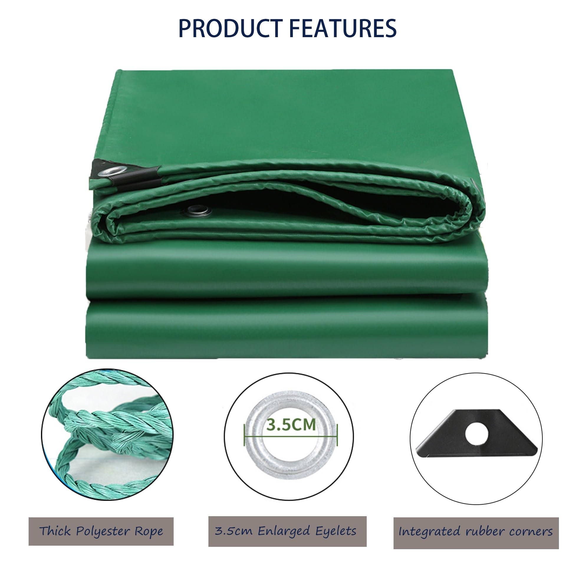 Telo Impermeabile Esterno 3.4 x 4.8 m Robusto 500 G/M² in Pvc Telo Rinforzato in Pvc con Corda di Fissaggio da 10 M per Camion, Piscina, Verde