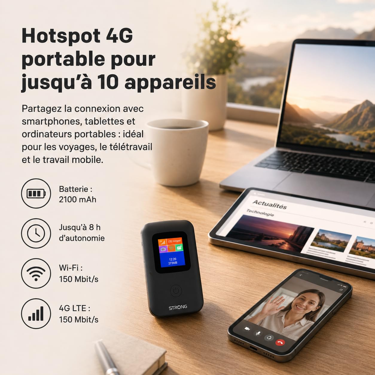 Strong 4G AIRSPOT 220 Routeur WiFi 4G Portable avec SIM, CAT4 150 Mbps