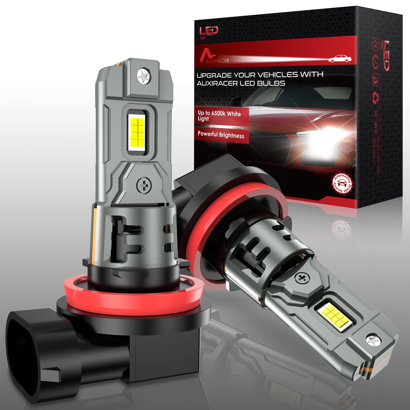 Lampadina H1 LED AUXIRACER - 26000LM, 100W, 6500K Bianco, Per Auto, Kit Conversione Alogena