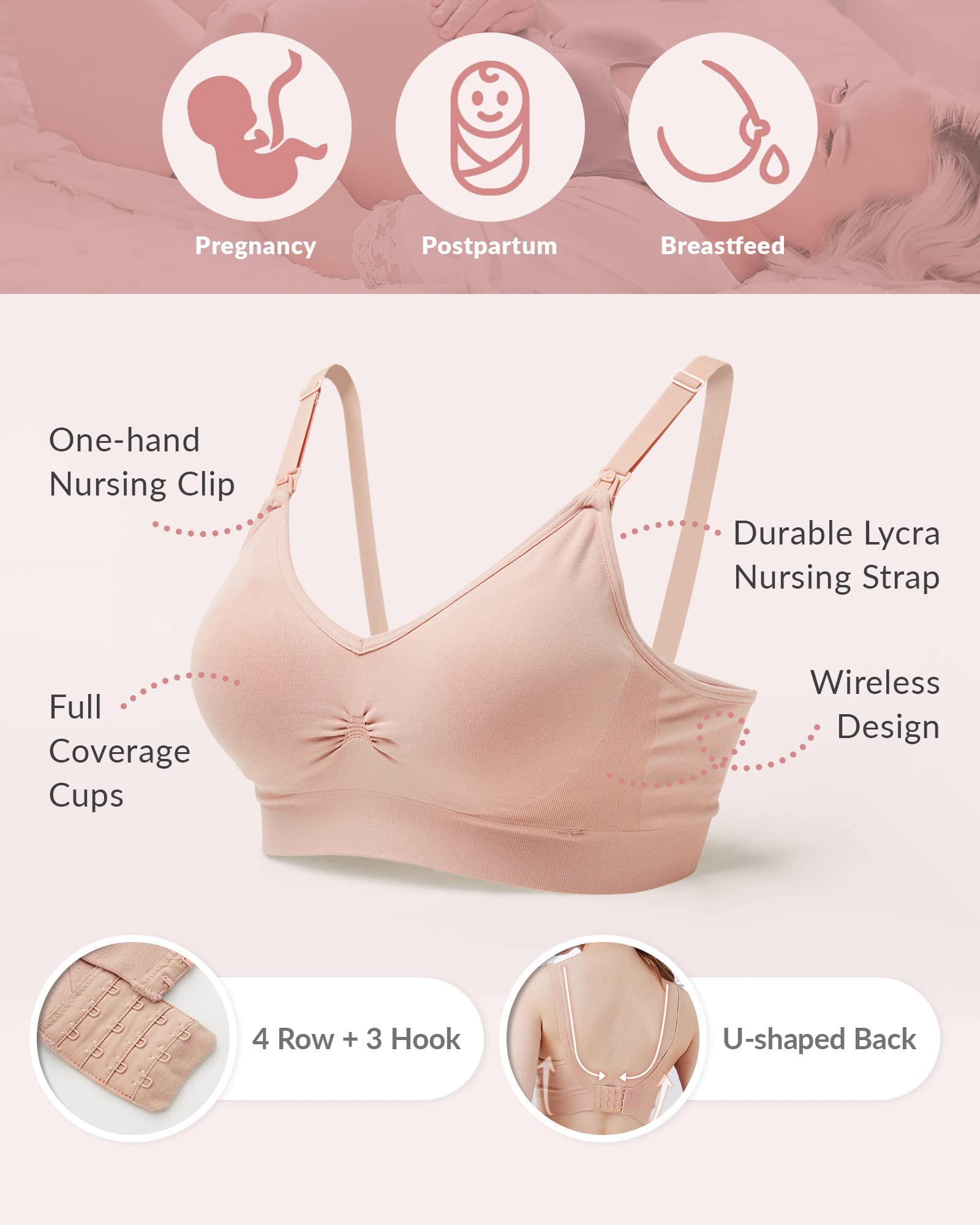Mamaway Breezy, reggiseno senza cuciture per allattamento senza fili, con imbottitura fissa, inodore, elastico per gravidanza, allattamento