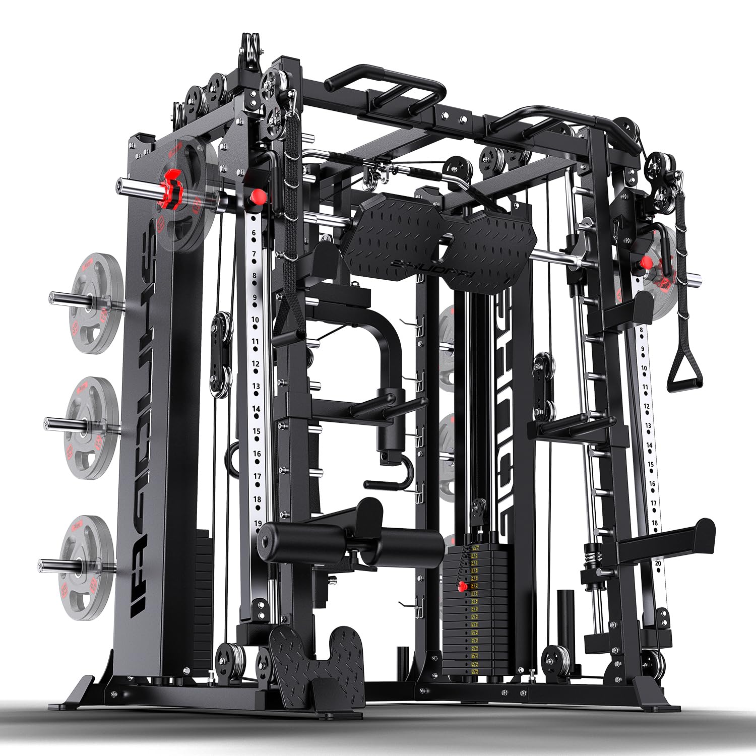XGSW Smith Machine with Weight Stack, Multi-Function Squat Rack Power Cage with Cable Crossover System, for Home Gym