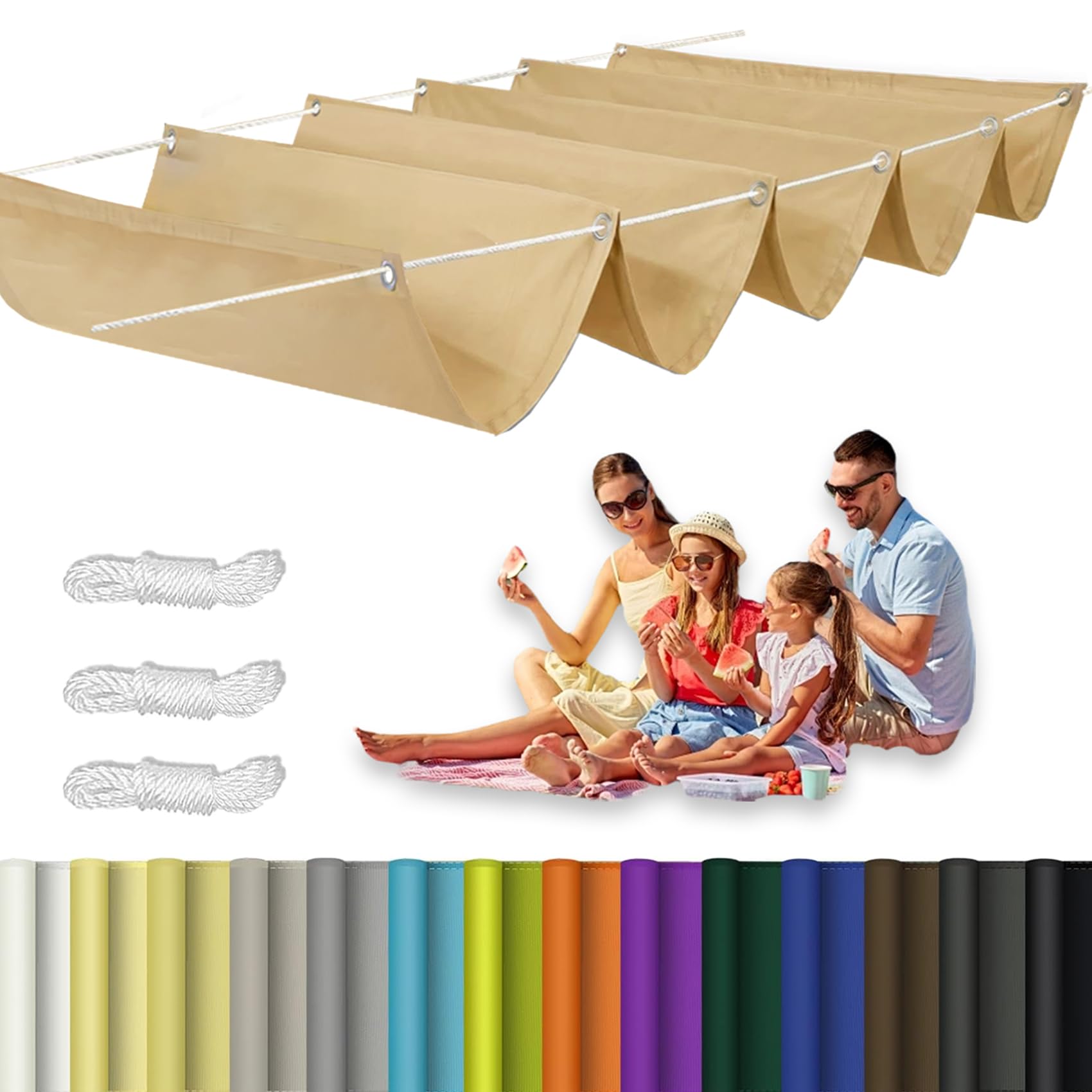 Voile d'ombrage carrée 2.7x15m sable avec œillets pour extérieur