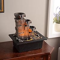 GOSSI 3-Tier Stone Wall Tabletop Fountain with River Rocks, LED Lights - Zen Desktop Waterfall for Office Relaxation & Meditation