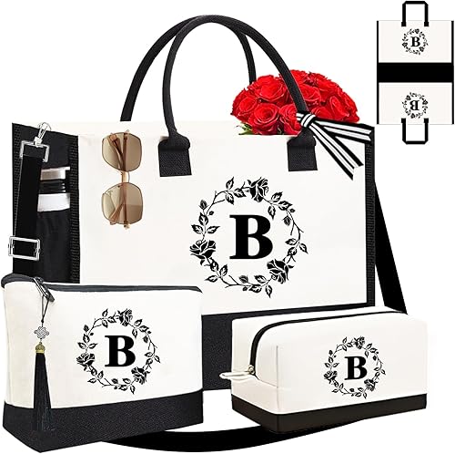 Miniatura 22 de Adyoung - Bolsas de mano con monograma, 3 bolsas de mano personalizadas con iniciales para mujeres, regalos de cumpleaños, bolsa de lona con letras