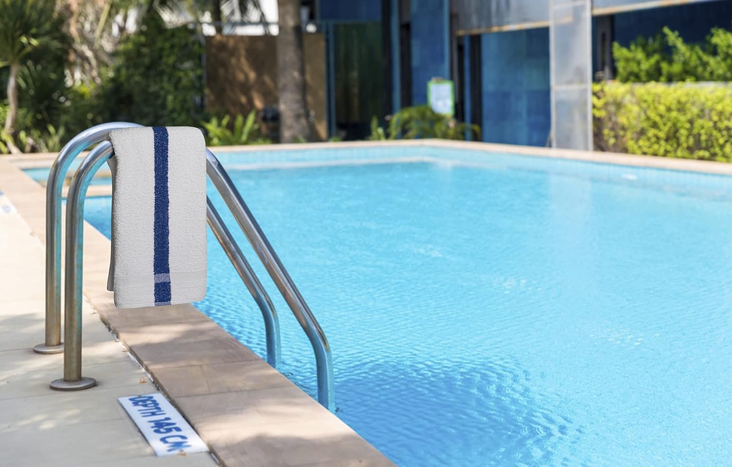 Avalon Towels 100% Cotton Pool Towels White Beach Towels Blue Stripe Pack of 12 (22x44 Inches) - Quick Drying, Highly Absorbent & Lightweight for Commercial Use for Hotels, Motels, Beaches & Poolside