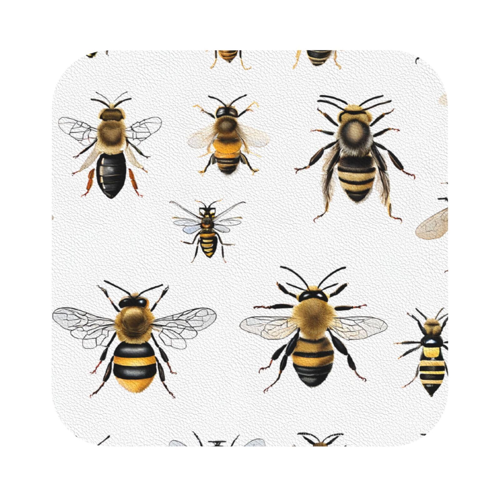 Aspoijhn Square (Funny Bees) Leather Coaster Set Of 6 Premium Drink Coasters For Home Office Restaurant Bar