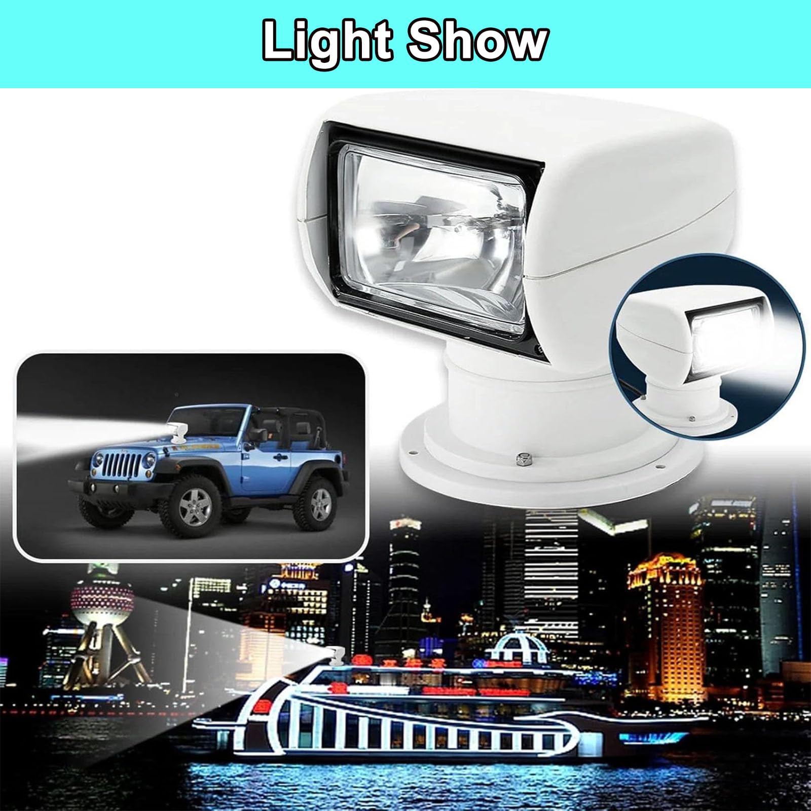 Luce di Ricerca per Barche 12v/24v 100w, Faretto Marino Impermeabile, Luce di Ricerca per Barche con Telecomando, Faretto Alogeno per Barche con Rotazione a 360°, per Barche, Camion 24V