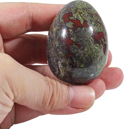 Miniatura 2 de Fekuar Figura de huevo de piedra, cristal curativo pulido, escultura de esfera de huevos de Pascua con soporte de madera, piedra de sangre de dragón