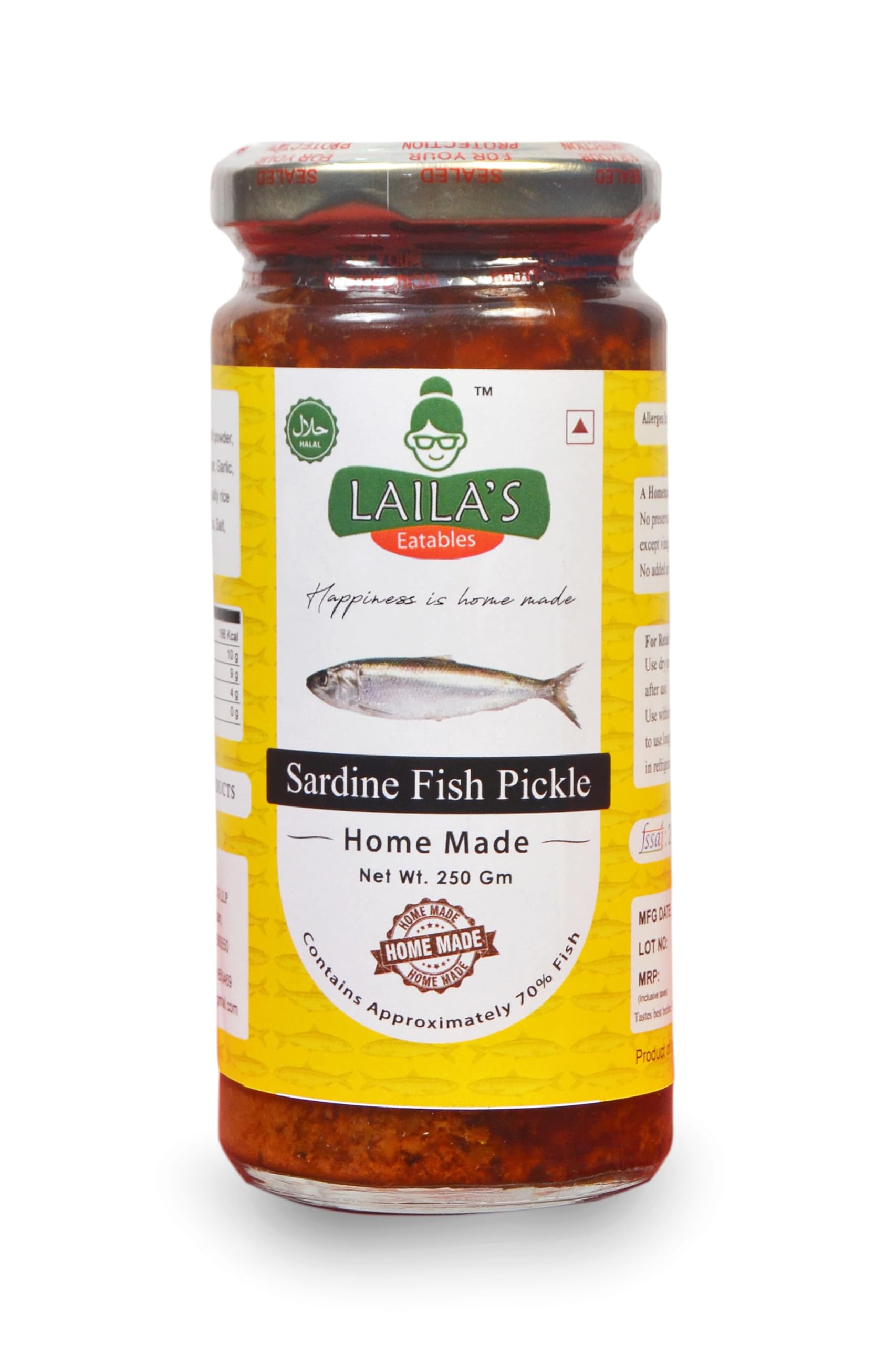 Lailas Eatables Kerala Sardine Fish Pickle - 250 GM | Homemade Mathi/Chaala Achaar | No Preservatives | Hot & Spicy (B0CXMGY8XG) Amazon Price History, Amazon Price Tracker