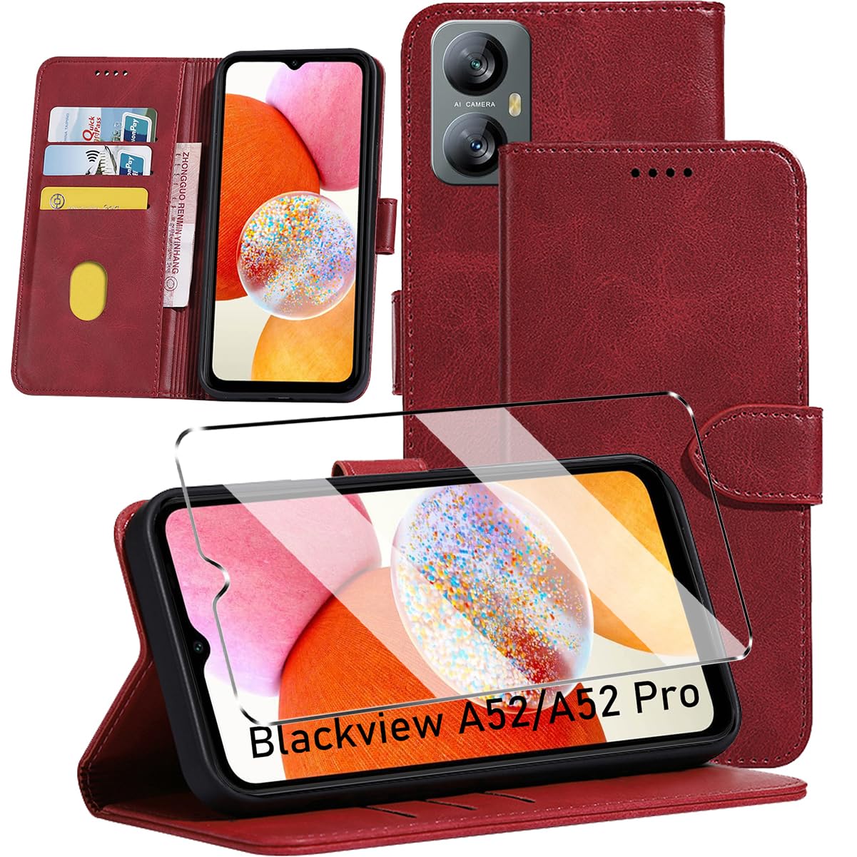 HuiYouMY Cover e 1Pcs Vetrino Compatible with Blackview A52/A52 PRO Cover Antiurto Custodia Piu Vetro temperato Compatible with Protezione Blackview A52/A52 PRO Pellicola Protettiva,Clear