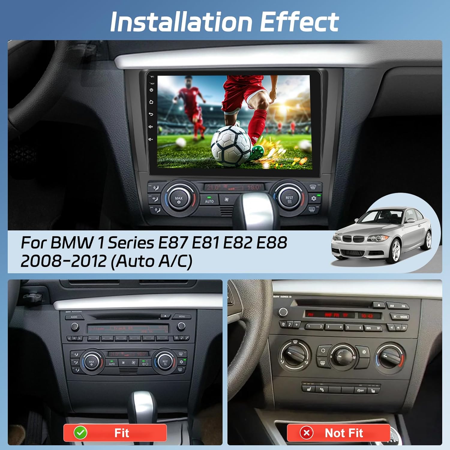 NHOPEEW [2+64G] Car Stereo for BMW 1 Series E87 E81 E82 E88 2008-2012 (Auto A/C) - 9 Inch Touchscreen Android Car Radio with Wireless Carplay and Android Auto/DSP/GPS/SWC + AHD Backup Camera