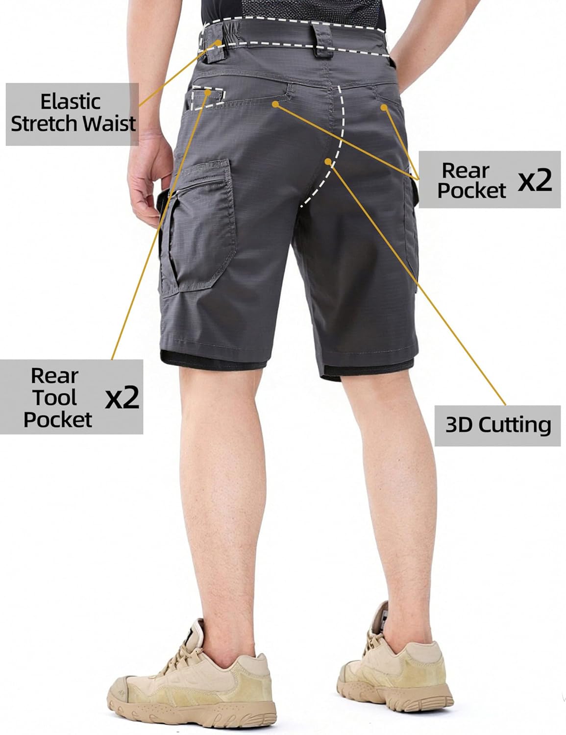 Men's Tactical Cargo Shorts Outdoor Lightweight Stretch Breathable Work Hiking with Multi Pockets