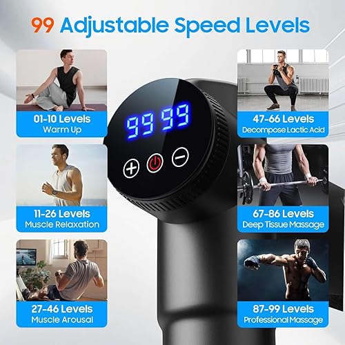 Miniatura 2 de Pistola de masaje  Masajeador muscular de tejido profundo para alivio del dolor y recuperación, pistola de masaje con calor, 9 cabezales de masaje,