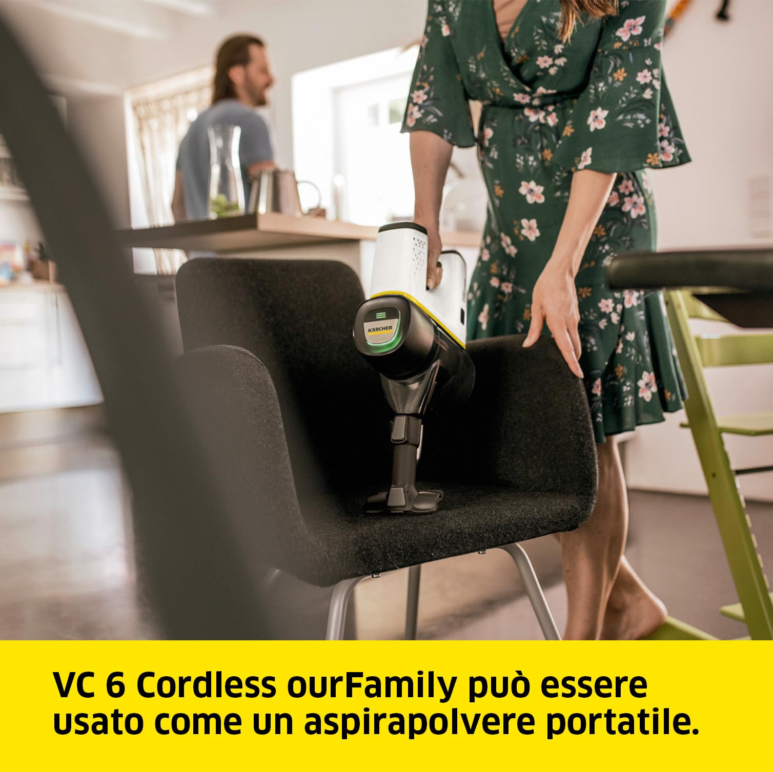 KÄRCHER Aspirapolvere senza fili VC 6 Cordless ourFamily, 2 livelli di aspirazione, 50 minuti di autonomia, peso: 2,8 kg, batteria da 25,2 V, supporto a parete con funzione di ricarica