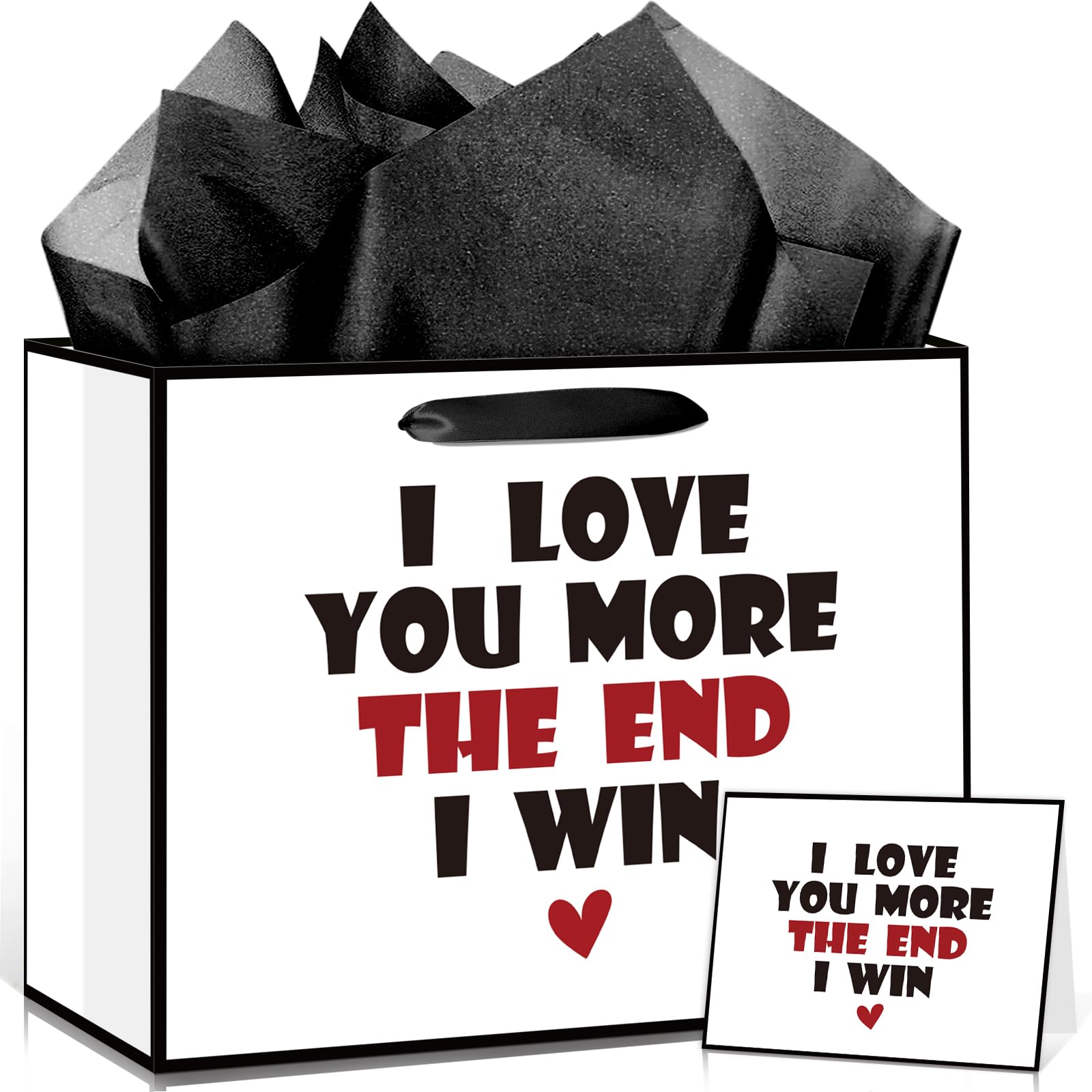 Anniversary Birthday Gift Bag for Him Men Boyfriend Women Funny I Love You More Gift Bags with Wrapping Tissue Paper and Greeting Card Valentines Wedding Bridal Shower Engagement Party Favor Bag
