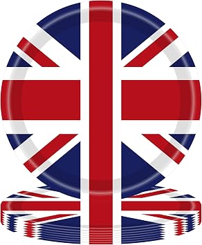 BHNACIER 32PCS 9 British Flag Party Paper Plates Union Jack Party Decoration Britain UK England Flag Disposable Plates British Paper Plates for Britain UK England Flag Party Supplies