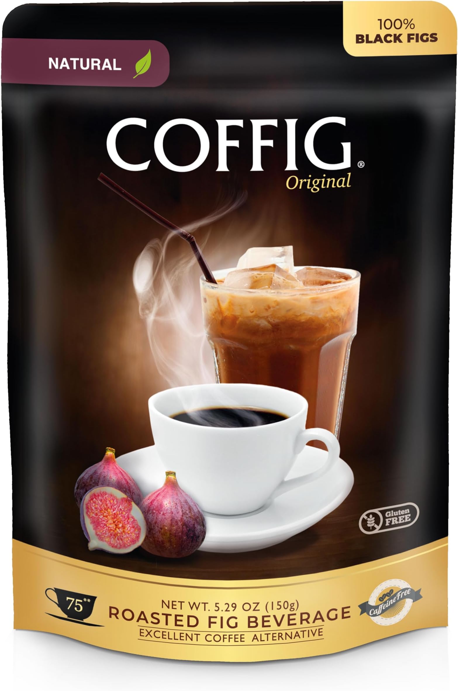 Coffig Original - 75 Cups Coffee Substitute & Alternative - Roasted Fig Coffee - Caffeine Free Herbal Energy Drink & Healthy Beverage for Men & Women - Keto & Vegan Friendly - 5.29oz (150g)